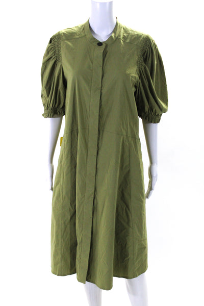 Foil Womens Cotton Back in Business Button Down Trapeze Dress Leaf Green Size 10
