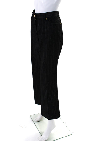 Escada Womens Striped High Rise Straight Leg Jeans Black Silver Size EUR 42