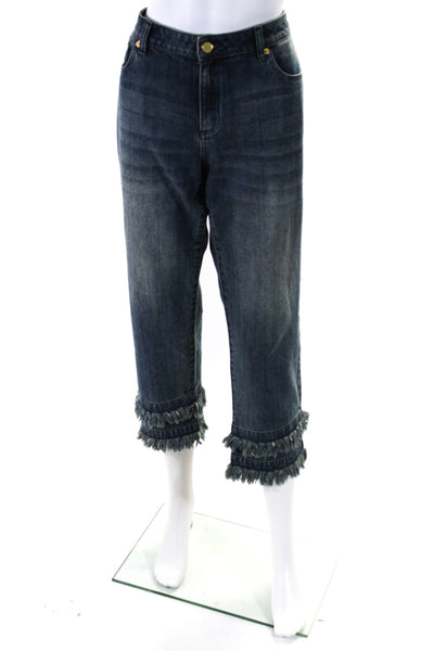 Michael Kors Womens Fringe Medium Wash Tiered High Rise Jeans Blue Cotton Size 1