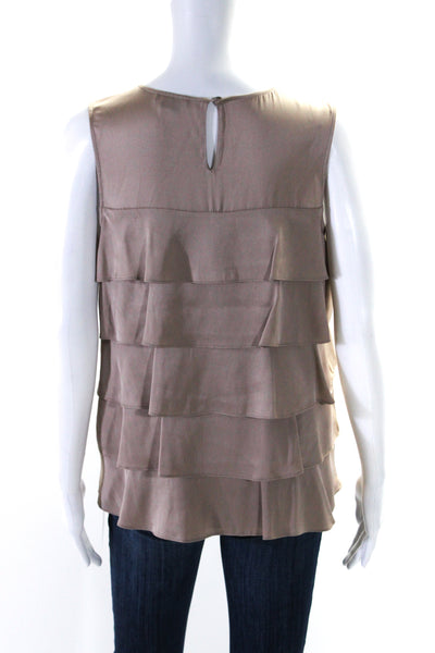 Theory Womens Silk Crew Neck Sleeveless Tiered Chelsa Tank Top Brown Size Medium