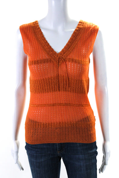 Feraud Womens Sleeveless V Neck Knit Tank Top Orange Cotton Size Small