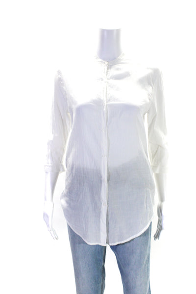 Majestic Filatures Womens Cotton Round Neck Button Up Blouse Top White Size 1