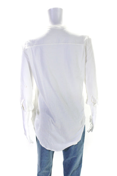 Majestic Filatures Womens Cotton Round Neck Button Up Blouse Top White Size 1