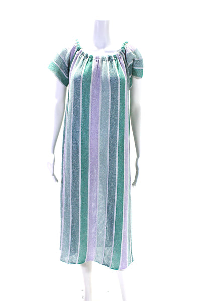 Sundress Womens Metallic Striped Off The Shoulder Maxi Dress Purple Size XS/S