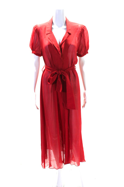 Adriana Degreas Womens Collared Short Sleeve Button Up Maxi Dress Red Size M