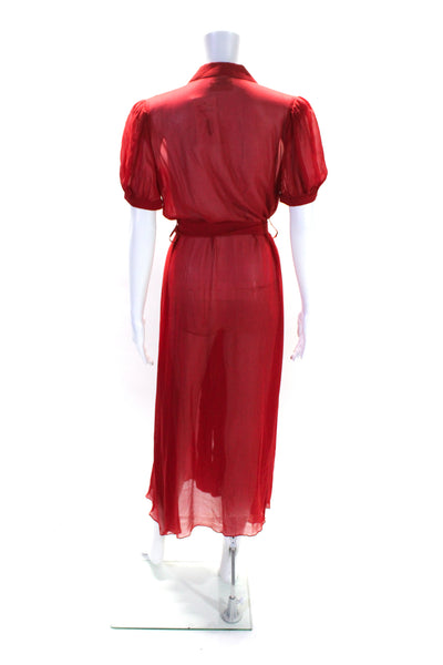 Adriana Degreas Womens Collared Short Sleeve Button Up Maxi Dress Red Size M