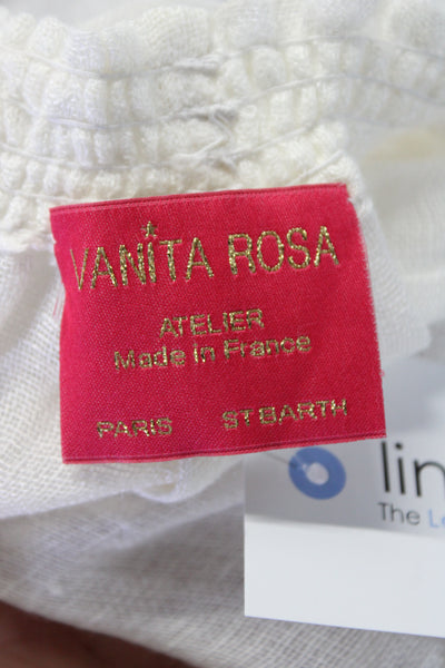 Vanita Rosa Womens Linen Embroidered Elastic Waist Casual Shirts White Size XS