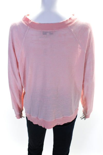 Wildfox Womens Long Sleeve Scoop Neck I Love You Sweater Pink Cotton Size Medium