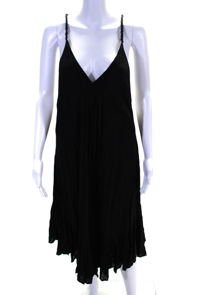 Cotton Candy LA Womens Solid Black V-neck Sleeveless A-line Dress Size L