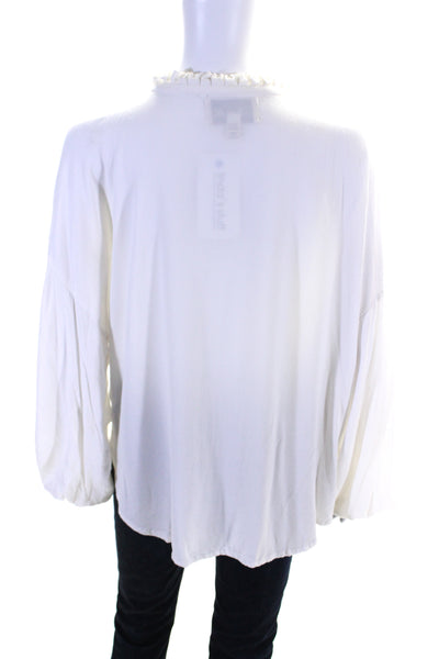 Cleobella Womens White Ruffle Pleated Tie Neck Long Sleeve Blouse Top Size L