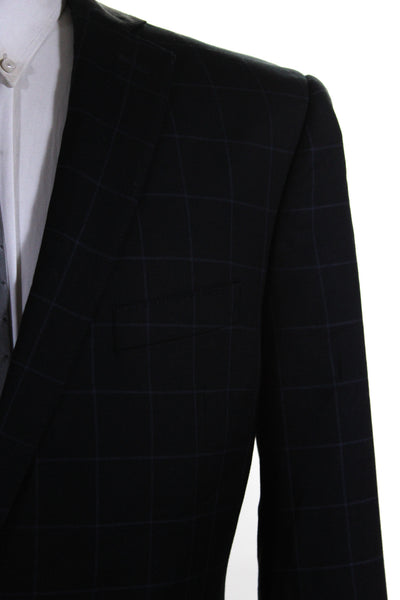 Red Saks Fifth Avenue Mens Plaid Trim Fit Blazer Black Wool Size 42 Long