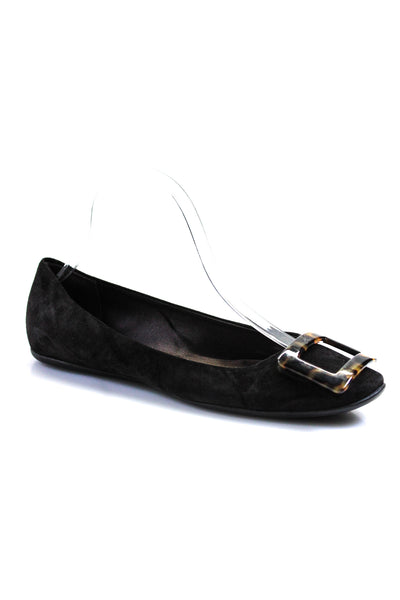 Roger Vivier Womens Suede Tortoise Shell Buckle Ballet Flats Black Size 37.5 7.5