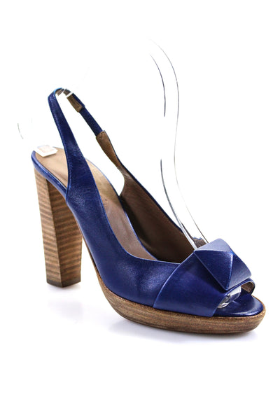 Hermes Womens Leather Open Toe Slingbacks Sandal Heels Navy Blue Size35 5