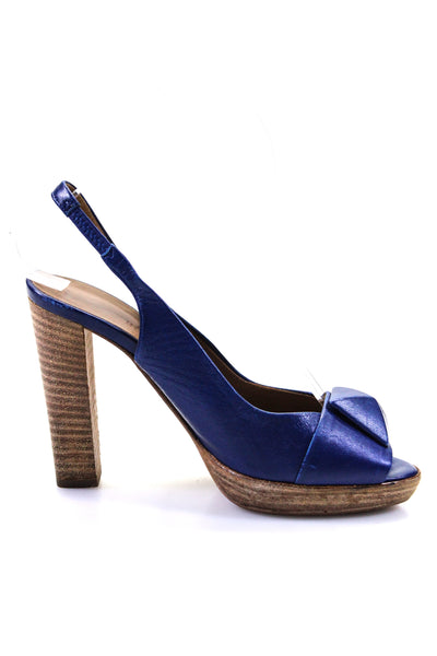 Hermes Womens Leather Open Toe Slingbacks Sandal Heels Navy Blue Size35 5