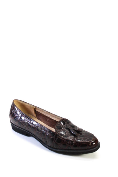 Salvatore Ferragamo Womens Animal Print Emboss Apron Toe Loafers Brown Size 5.5