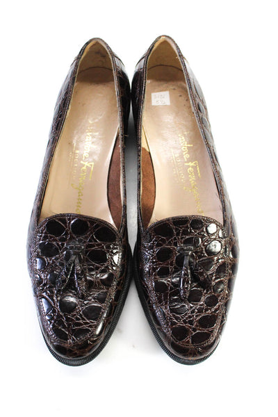 Salvatore Ferragamo Womens Animal Print Emboss Apron Toe Loafers Brown Size 5.5