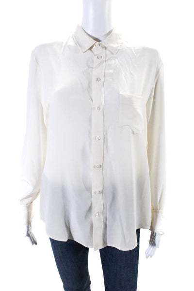 Joseph Womens Silk Collared Long Sleeve Button Up Blouse Top Cream Size 42