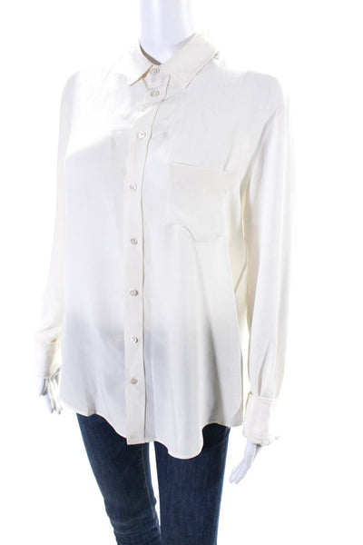 Joseph Womens Silk Collared Long Sleeve Button Up Blouse Top Cream Size 42