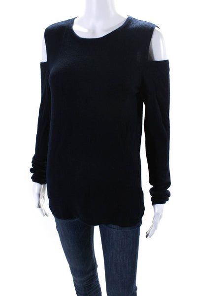 Neiman Marcus Womens Cashmere Long Sleeve Cold Shoulder Knit Top Blue Size M