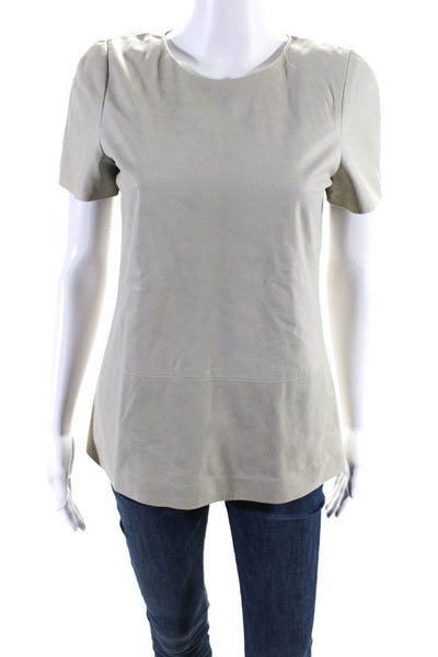 Theory Womens Grained Leather Back Zip Short Sleeve Lined Shirt Gray Size M