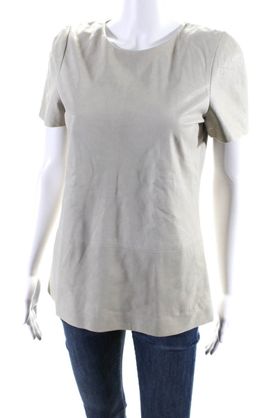 Theory Womens Grained Leather Back Zip Short Sleeve Lined Shirt Gray Size M