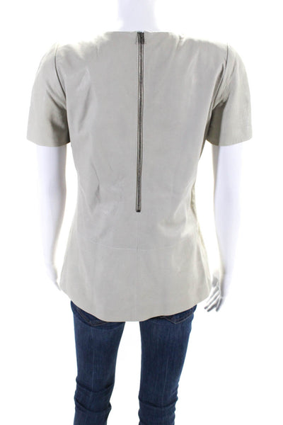 Theory Womens Grained Leather Back Zip Short Sleeve Lined Shirt Gray Size M