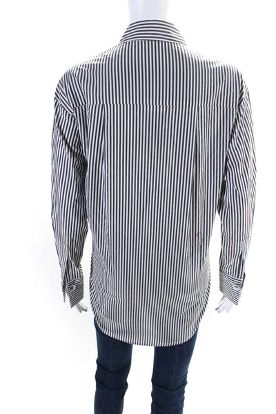 Renuar Women's Collared Long Button Down Shirt Gray Stripe Size XS