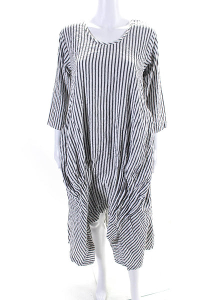 Tulip Women's Long Sleeves Asymmetrical Hem Stripe Midi Dress Size M