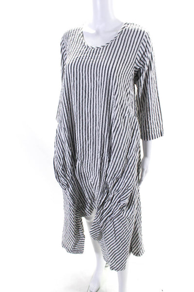 Tulip Women's Long Sleeves Asymmetrical Hem Stripe Midi Dress Size M