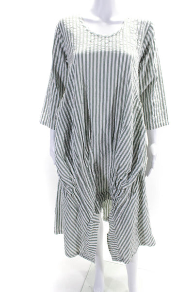 Tulip Women's Round Neck 3/4 Sleeves Asymmetrical Midi Dress Stripe Size XS