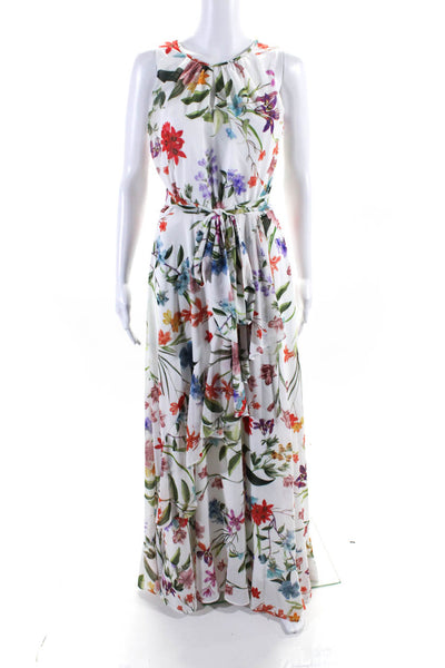 Compli K Women's Round Neck Sleeveless Ruffle Floral Maxi Dress Size S