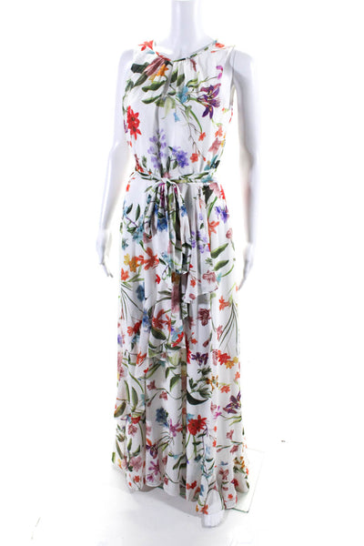 Compli K Women's Round Neck Sleeveless Ruffle Floral Maxi Dress Size S