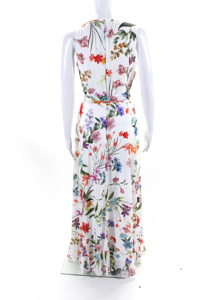 Compli K Women's Round Neck Sleeveless Ruffle Floral Maxi Dress Size S