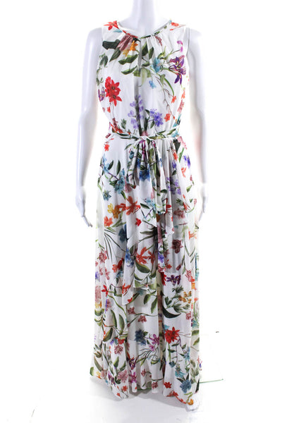 Compli K Womens Round Neck Sleeveless Asymmetric Ruffle Floral Maxi Dress Size M