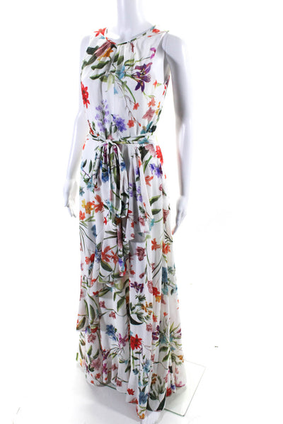 Compli K Womens Round Neck Sleeveless Asymmetric Ruffle Floral Maxi Dress Size M