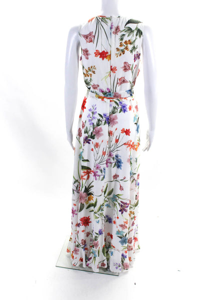 Compli K Womens Round Neck Sleeveless Asymmetric Ruffle Floral Maxi Dress Size M