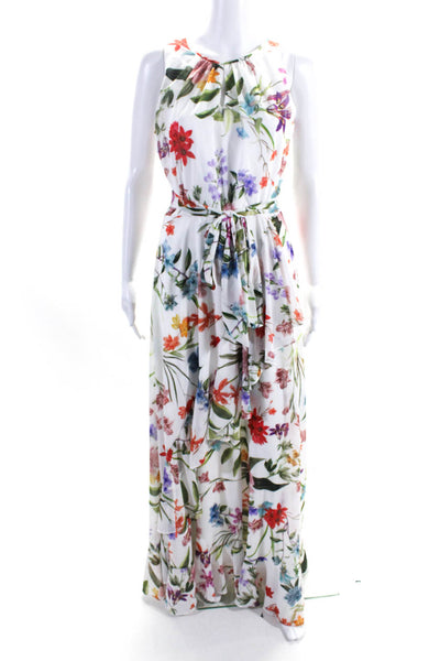 Compli K Womens Round Neck Sleeveless Asymmetric Ruffle Floral Maxi Dress Size X