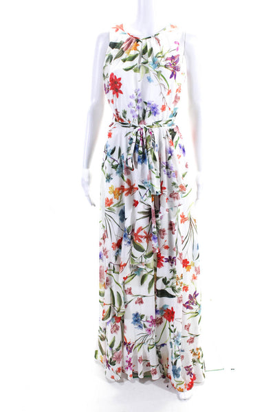 Compli K Women's Round Neck Sleeveless Ruffle Floral Maxi Dress Size L