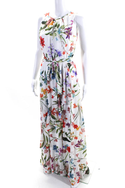 Compli K Women's Round Neck Sleeveless Ruffle Floral Maxi Dress Size L