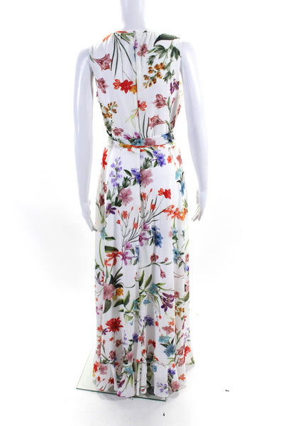 Compli K Women's Round Neck Sleeveless Ruffle Floral Maxi Dress Size L