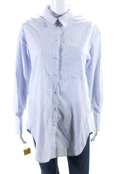 Renuar Women's Collared Long Sleeves Button Down Cotton Stripe Shirt Size M