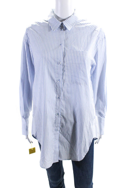 Renuar Women's Collared Long Sleeves Button Down Cotton Shirt Stripe Size XL