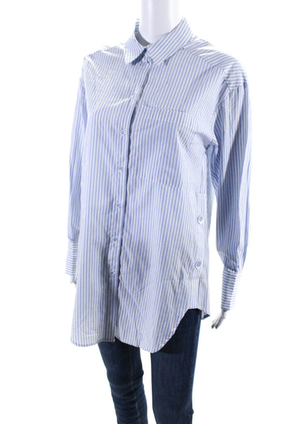 Renuar Women's Collared Long Sleeves Button Down Cotton Shirt Stripe Size XL