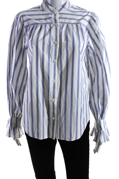 Alex Mill Womens Button Front Crew Neck Striped Shirt White Blue Cotton Small