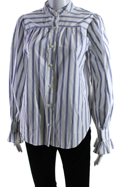 Alex Mill Womens Button Front Crew Neck Striped Shirt White Blue Cotton Small