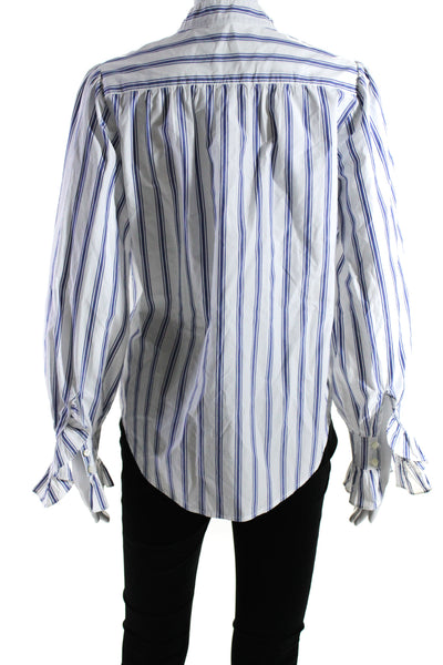 Alex Mill Womens Button Front Crew Neck Striped Shirt White Blue Cotton Small