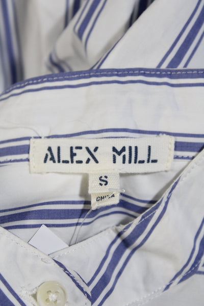 Alex Mill Womens Button Front Crew Neck Striped Shirt White Blue Cotton Small