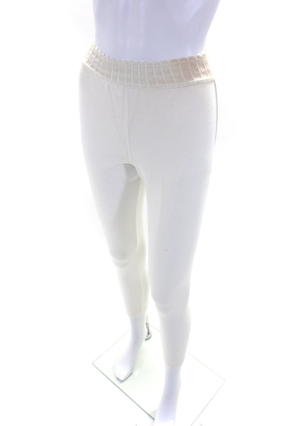 Alaia Womens Cotton High Rise Scalloped Trim Leggings White Size S