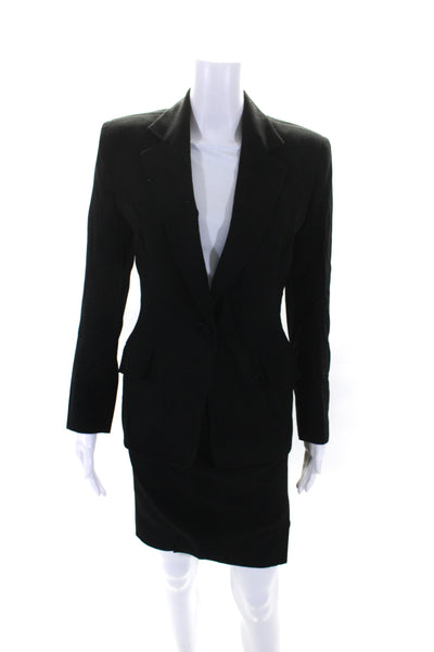 Donna Karan New York Womens Wool 2 Piece Blazer Skirt Suit Set Black Size 6