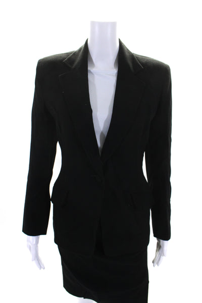 Donna Karan New York Womens Wool 2 Piece Blazer Skirt Suit Set Black Size 6